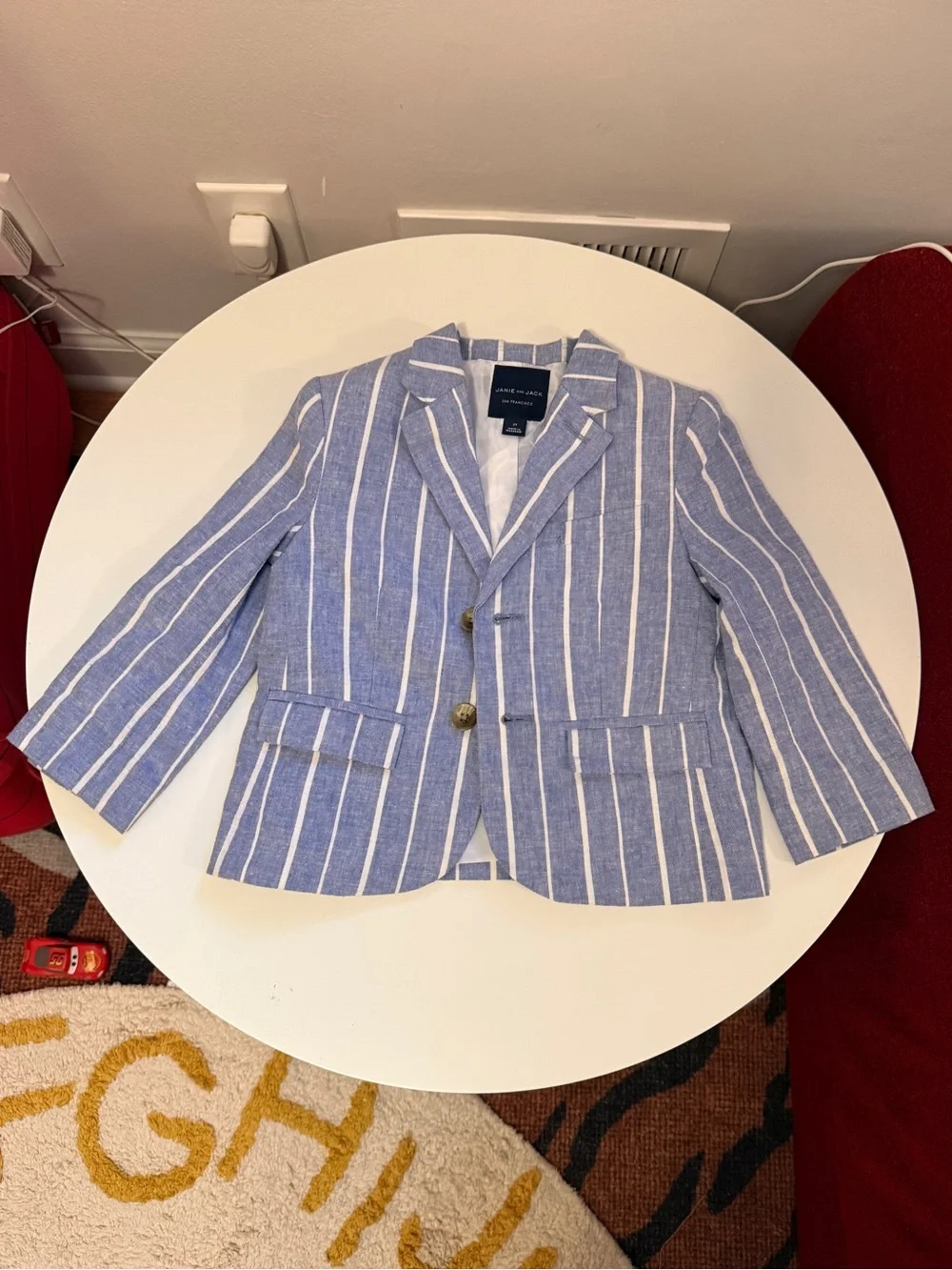 Janie and Jack Blue & White Striped cotton/linen Blazer 2T worn once